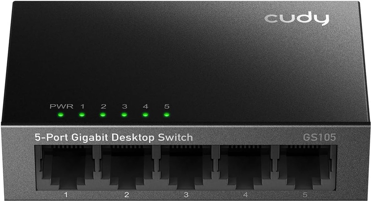 Gigabit Ethernet Switch - Netwerk Hub - Netwerk Uitbreiden - 5 Poorten Plug & Play - 10/100/1000 Mbps - Metaal
