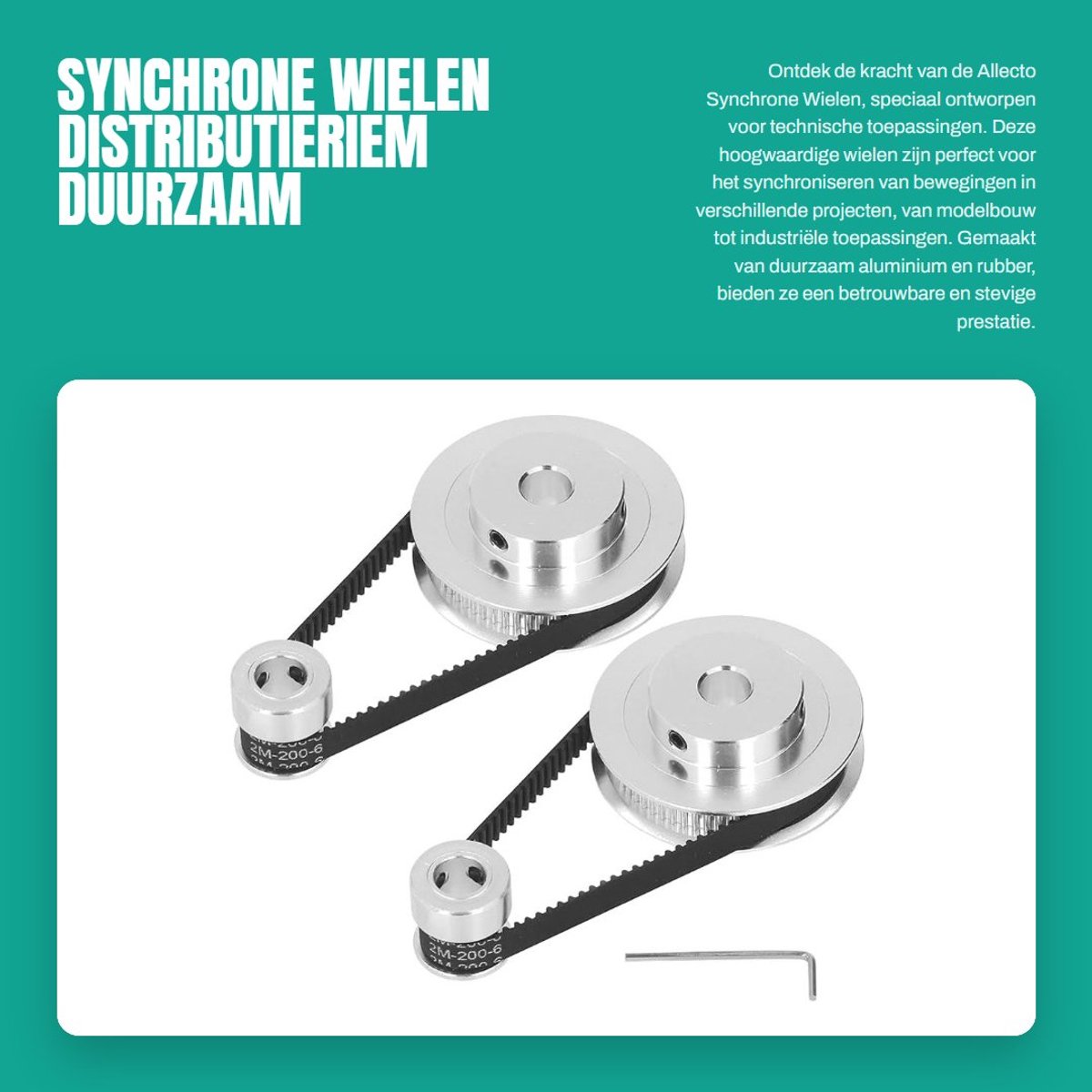 Dailygoods- Distributieriem 200mm Lengte - 2-pack Synchrone Wielen - 20T/60T - Aluminium Distributieriemschijf - Duurzaam Rubber - Hoge Transmissienauwkeurigheid - Poelie