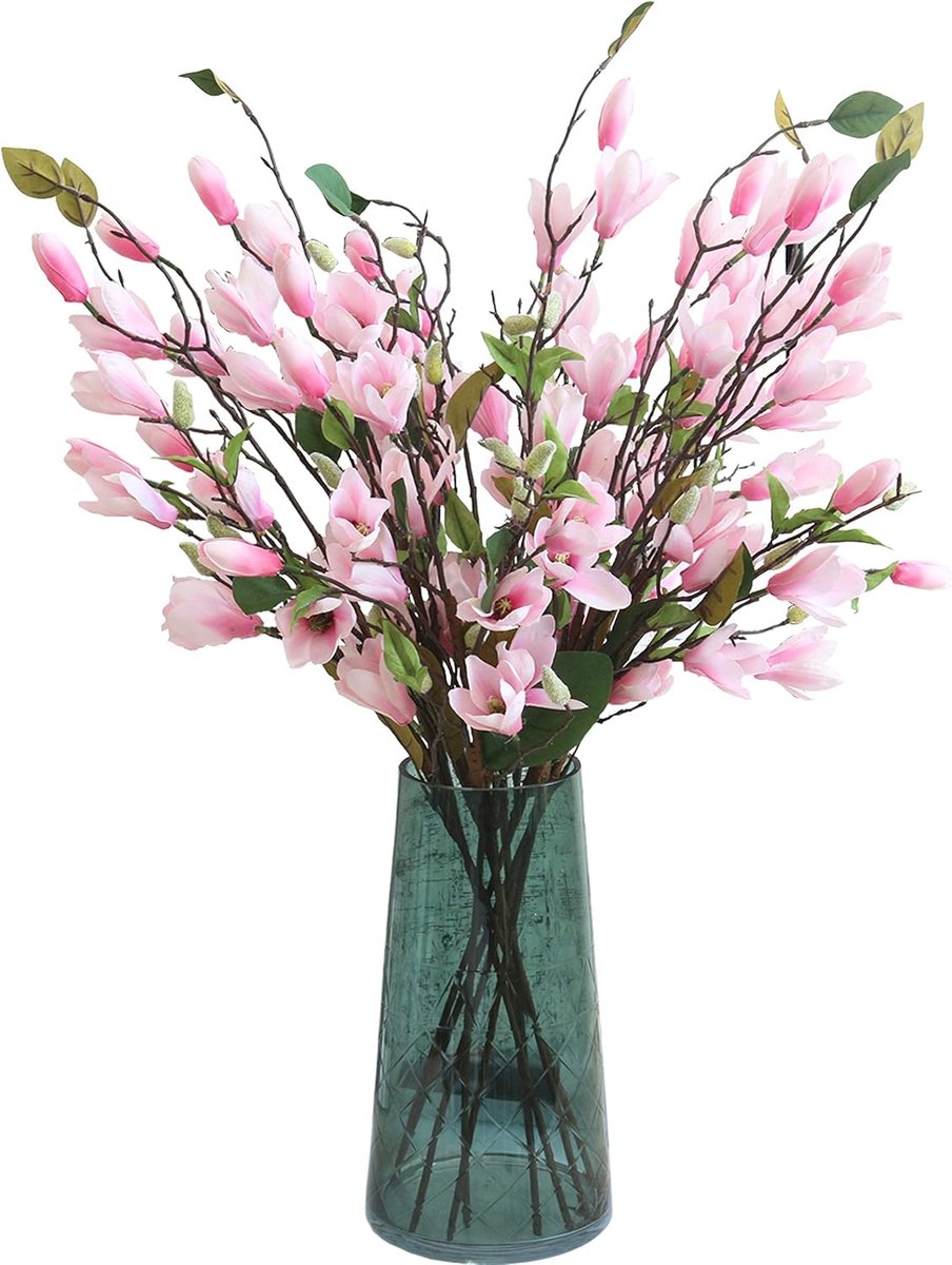 Kunstbloemen set - Zijden magnolia - Huisdecoratie - Lange buigbare steel - 6 stuks 76 cm 