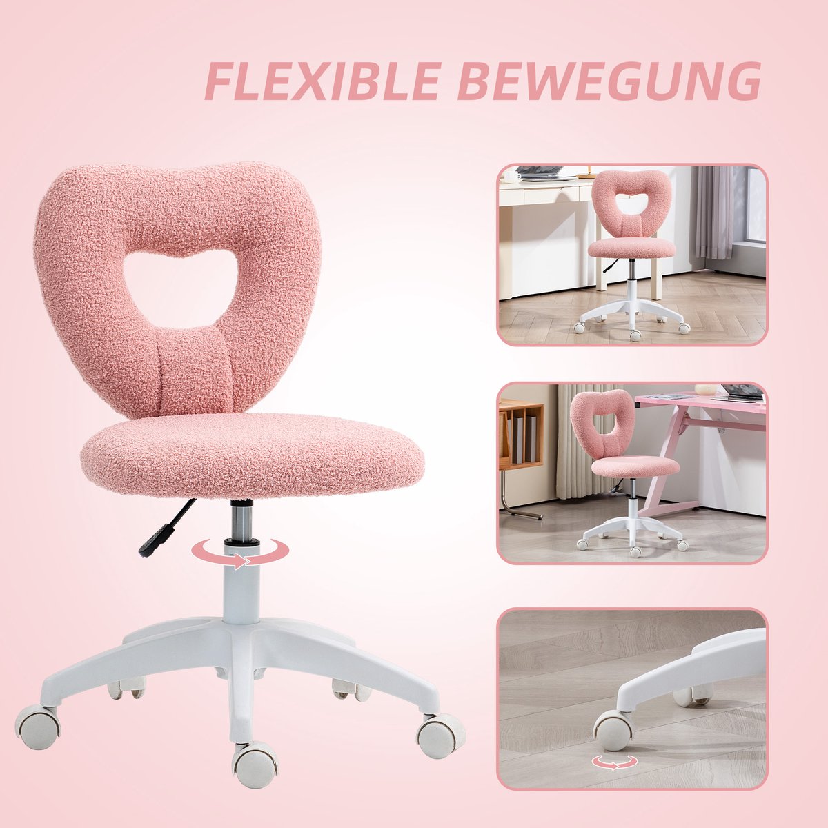 STILVORA Bureaustoel Met Hartvormige Rugleuning En Wieltjes thumbnail 5