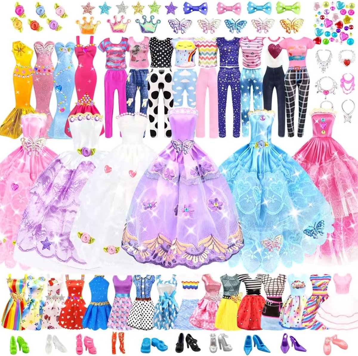 Poppenkleding Set - Accessoires Pakket - Mode Ontwerpen - Veelzijdige Decoraties - 75 Stuks - Multicolor