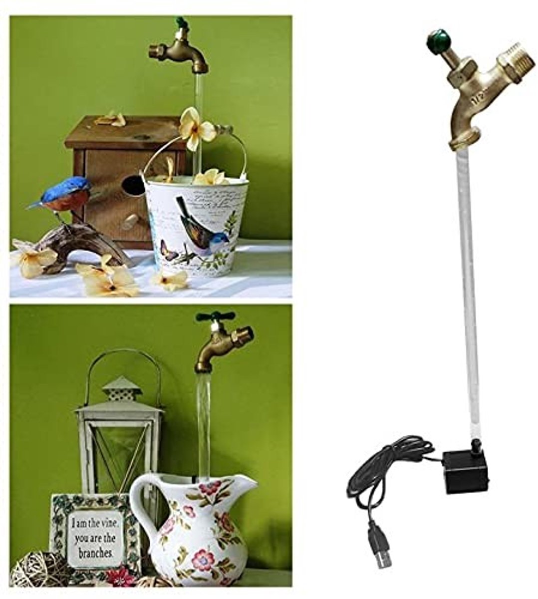 Dailygoods- Waterblikjes Onzichtbare Kraanfontein - Drijvende Tuindecoratie - Duurzaam Metaal - USB-bediening - Weerbestendig - 180 g Stabiliteit - Tuinfountain
