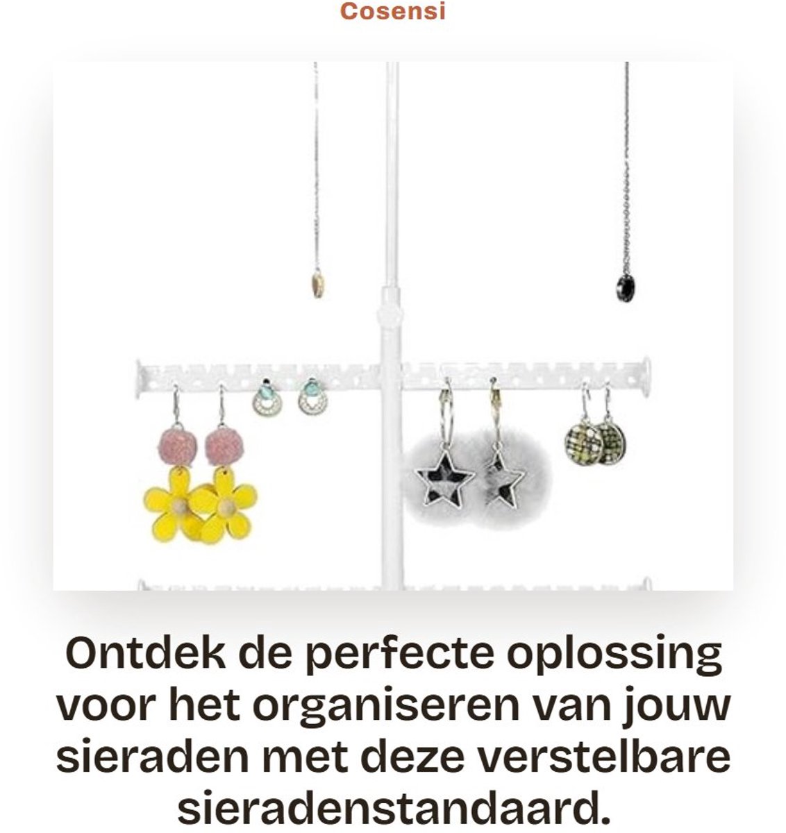 Dailygoods- Sieradenstandaard Hoogte verstelbaar - Sieraden organizer - Armband houder - Ringenhouder - Sieradenboom - Capaciteit van 68 gaten voor 34 paar oorbellen - Sieradenhouder