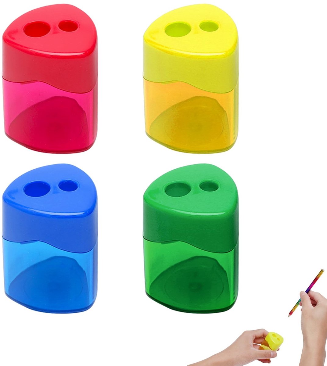 Dailygoods- Potloodslijper Klein - Puntenslijper - Dikke/Dunne Stiften - 4 Kleuren - Inclusief Houder - 1 Stuk - Slijper