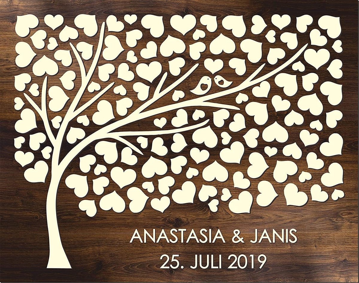 Houten Gastenboek - Alternatief Boek - Bruiloft Herinneringen - 3D Ontwerp - 75x60cm 100 Hartjes - Donker Eiken