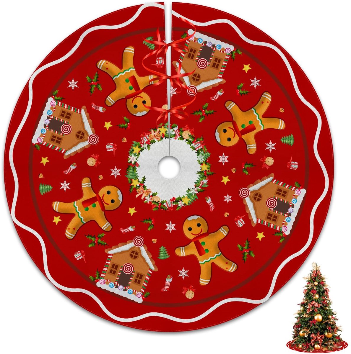 Dailygoods- Kerstboomrok Mat - Peperkoek Decoratie - Winter Vakantie Ornamenten - Geschenken - Duurzaam Materiaal - Kleurrijk Ontwerp - Kerstdecoratie