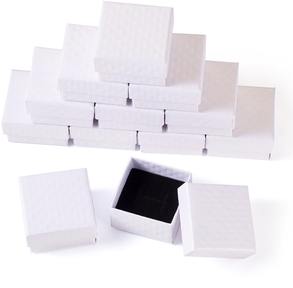 Dailygoods- Sieraden Doos 12 Stuks - Kartonnen Cadeaudozen - Diamant Patroon - Vierkant 5x5x3cm - Ring/Oorbellen Verpakking - Duurzaam Materiaal
