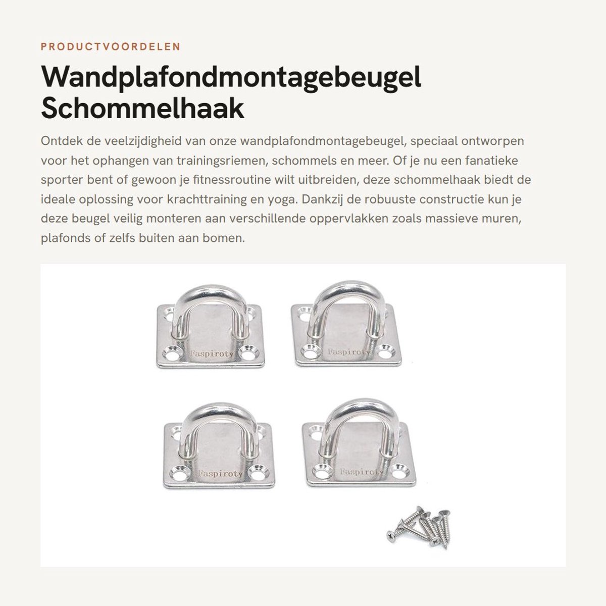 Dailygoods- Wandplafondmontagebeugel 304 roestvrij staal - Schommelhaak - Ophangriem - Weerstandstrainer - Boksapparatuur - Draagvermogen 300 lbs - 4 stuks