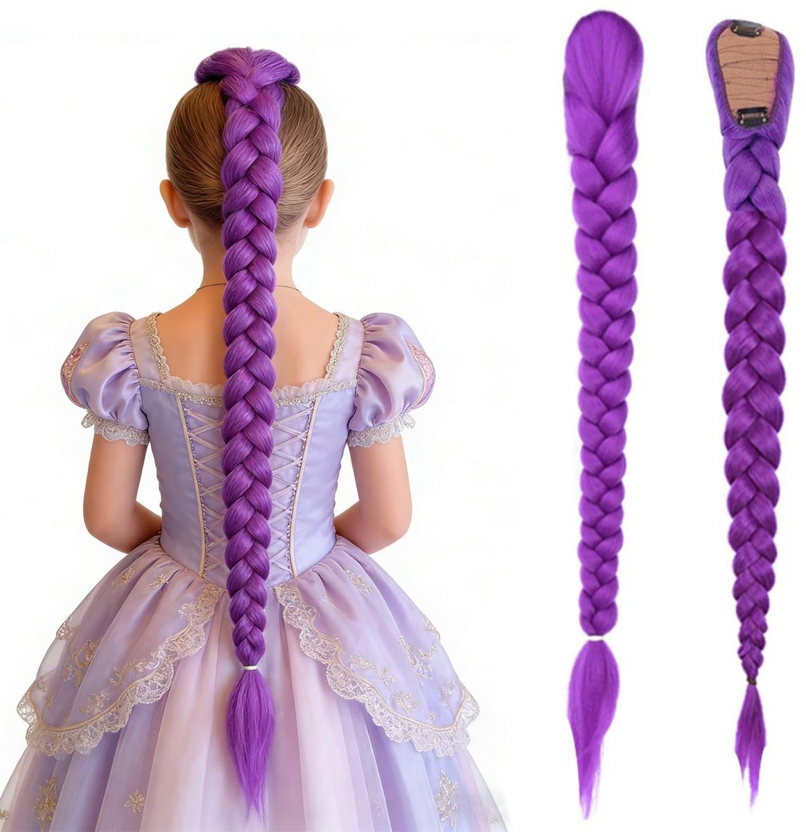 Dailygoods- Vlechthaarextensies 66 cm - Paarse Vlecht Extensions - Kunsthaar voor Cosplay - Haarverlenging voor Dames - Vlechten voor Halloween - Opvallend Effect - Haarextensies