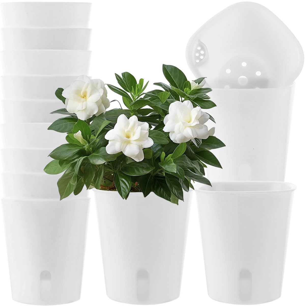 Dailygoods- Zelfbewaterende Bloempot 7,5 cm - 14 Stuks - Waterpeilindicator - Plantenpot Binnen - Keuken - Irrigatiesysteem
