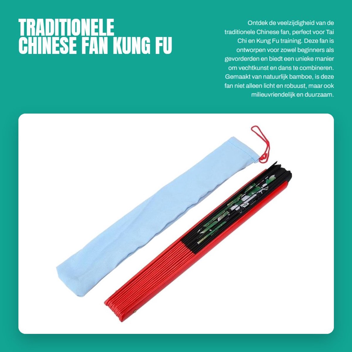 Dailygoods- Zijdewaaier Bamboe - Traditionele Chinese Fan - Tai Chi Training - Dans - Wushu - Duurzaam en Lichtgewicht - Martial Arts Fan