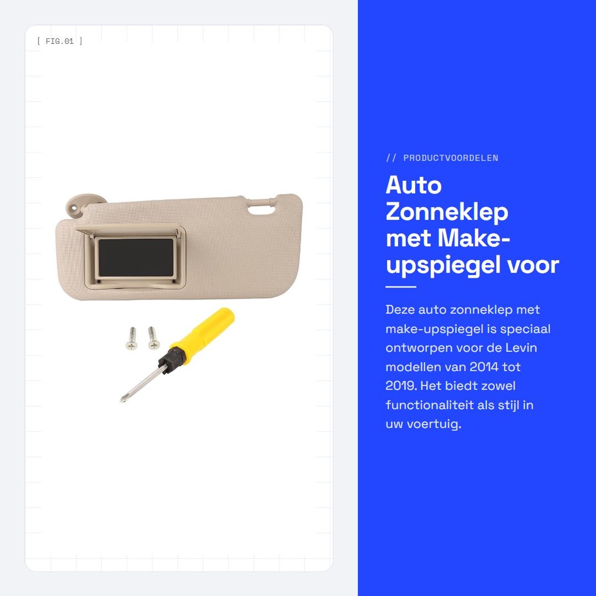 Dailygoods- Zonneklep Hoge Hardheid - Auto Zonneklep - Verstelbaar - Make-upspiegel - Voor Levin 2014-2019 - Oogbescherming