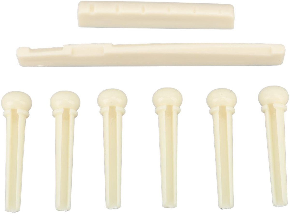 Dailygoods- Zadel Kunststof - Gitaarbrugset - Inclusief Gitaarmoer - 6 Snaarpinnen - Eenvoudig te Installeren - Compact Formaat - Gitaarbrug