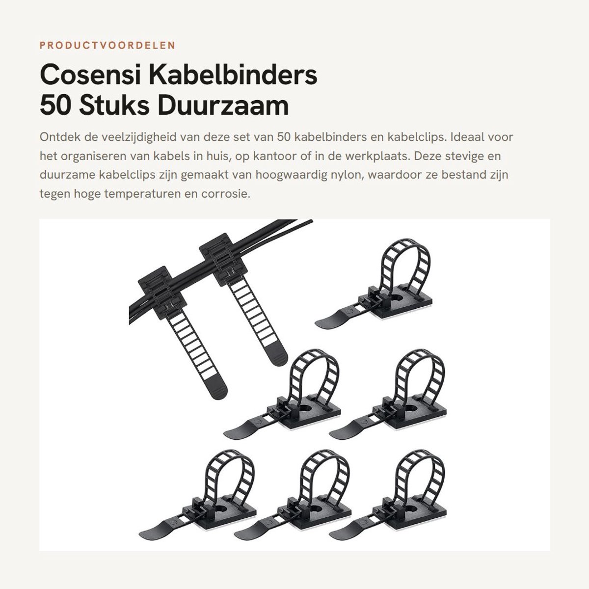 Dailygoods - Kabelbinders - 50 Stuks - Duurzaam en Sterk - Zwart - Kabelclips - Voor Thuis en Kantoor - Kabelbeheer