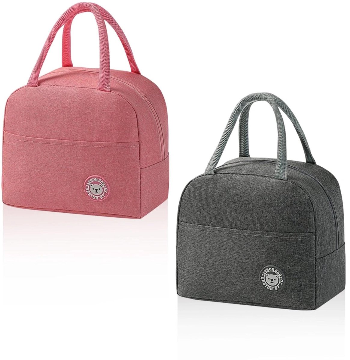 Dailygoods- Lunchtas 2 Stuks - Kleine Koeltassen - Grijs/Roze Mini-Koeltas - Praktische Hengsels - Voor School/Kantoor/Familie