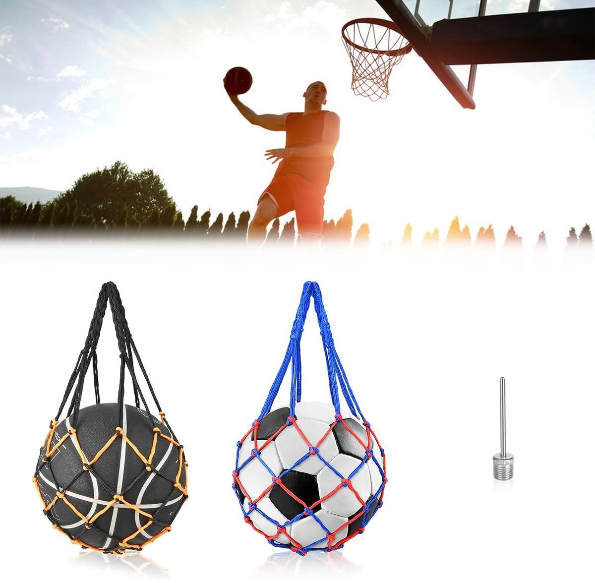 Dailygoods- Balnet - Sportbalnet - Draagbare Nettas - Nylon - 2 Stuks - Geschikt voor Rugby/Basketbal/Voetbal/Volleybal - Sporttas