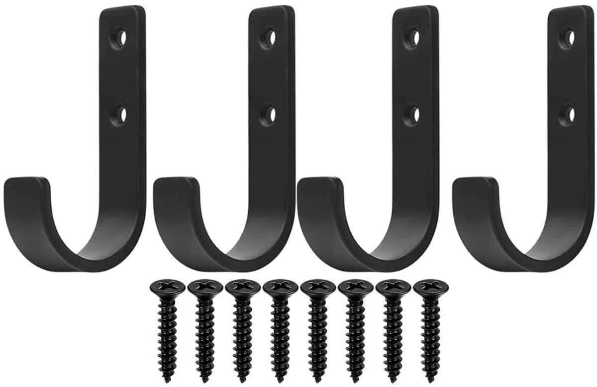 Dailygoods- Wandhaak Robuust - J-Haak - Muurbeugel - Zwart - Hoogwaardige Staal - Geschikt voor Binnen/Buiten