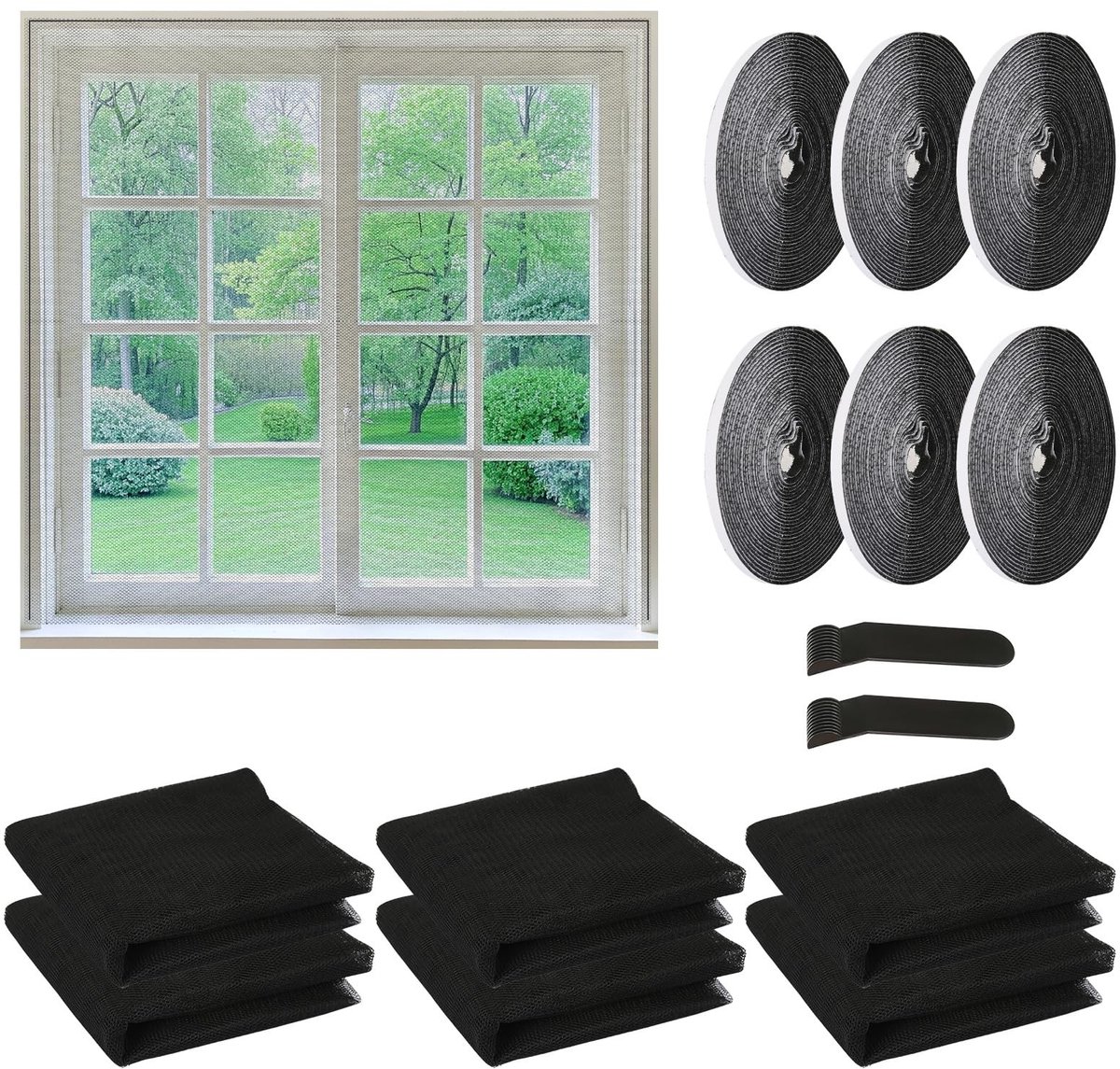 Dailygoods- Vliegengaas 130x150 cm - Insectenbescherming - Zelfklevend - Polyestervezel - 6 Stuks - Duurzaam en scheurvast - Muggennet