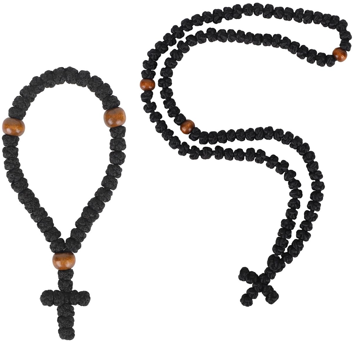 Dailygoods- Gebedskoorden Zwart - Orthodoxe Gebedskoorden Ketting - Gebedskoorden Armband - Polyesterdraad - Christelijke Decoratie - 2 Stuks - Gebedsketting