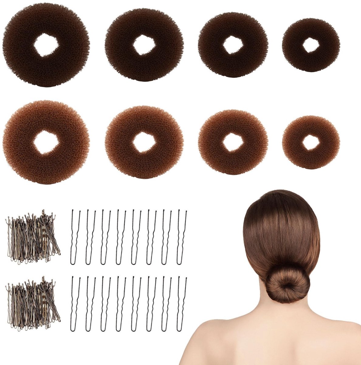 Dailygoods- Ringstijl Set van 108 Stuks - Haardonut - Balletbroodje - Haarspelden - Broodjesmaker - Accessoires voor Vrouwen/Meisjes - Haardonuts