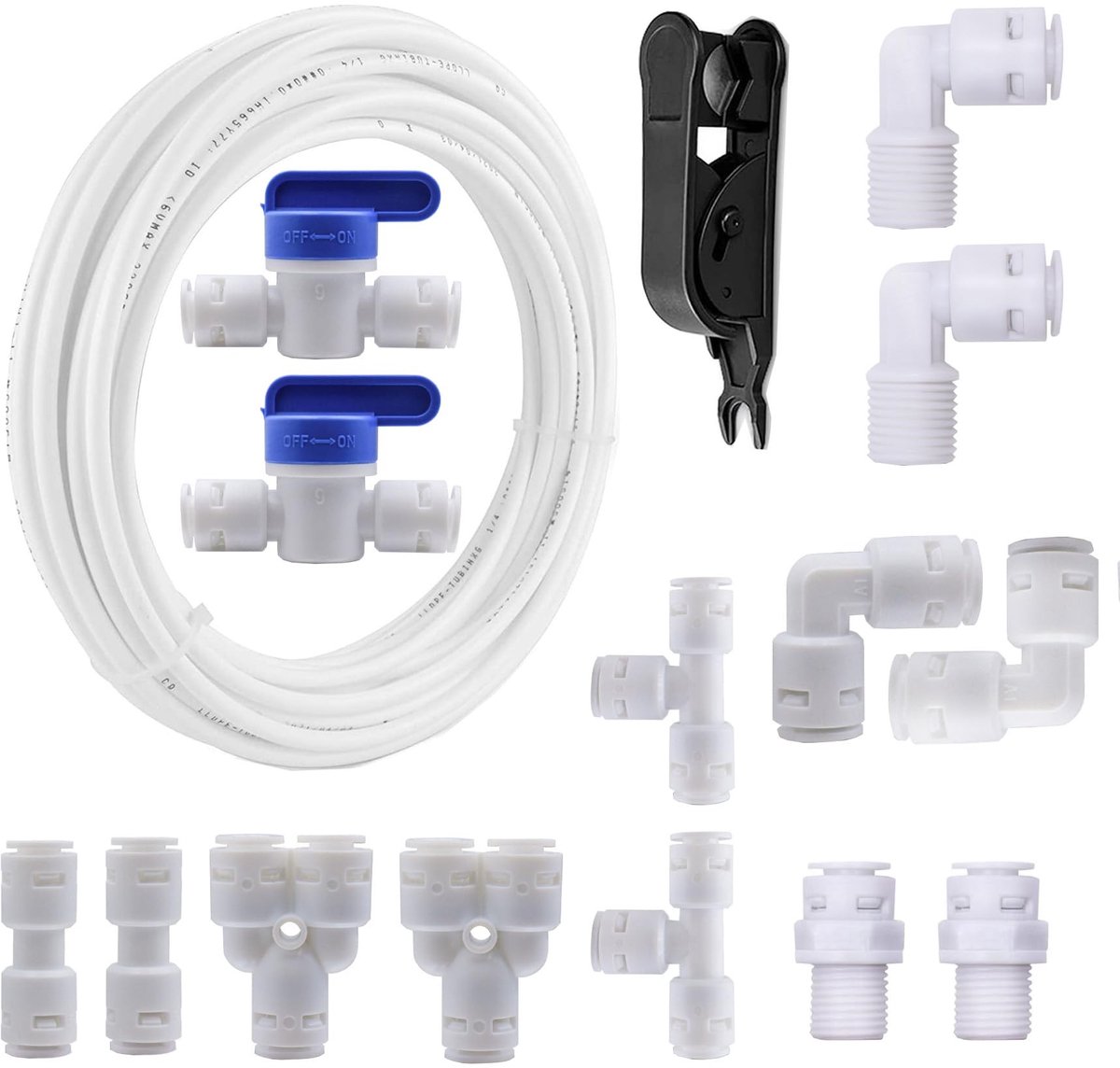 Dailygoods- Aansluitset 5 Meter - 14 Stuks Waterfilterfitting - 3/8 Inch Slang - Push-Fit Technologie - Voedselveilige Materialen - Lekvrij en Herbruikbaar - Wateraansluitset