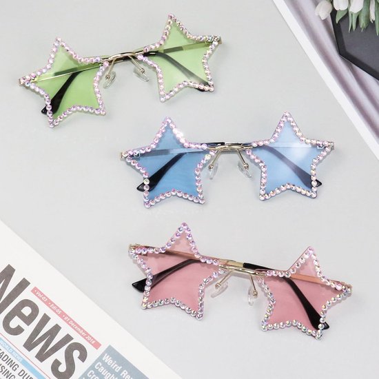 Strass Zonnebril, Randloos Stervormig, Funky Bling Diamant Stijl, Mode Zomer Strand Feest Festival voor Vrouwen Mannen Tieners — afbeelding 4
