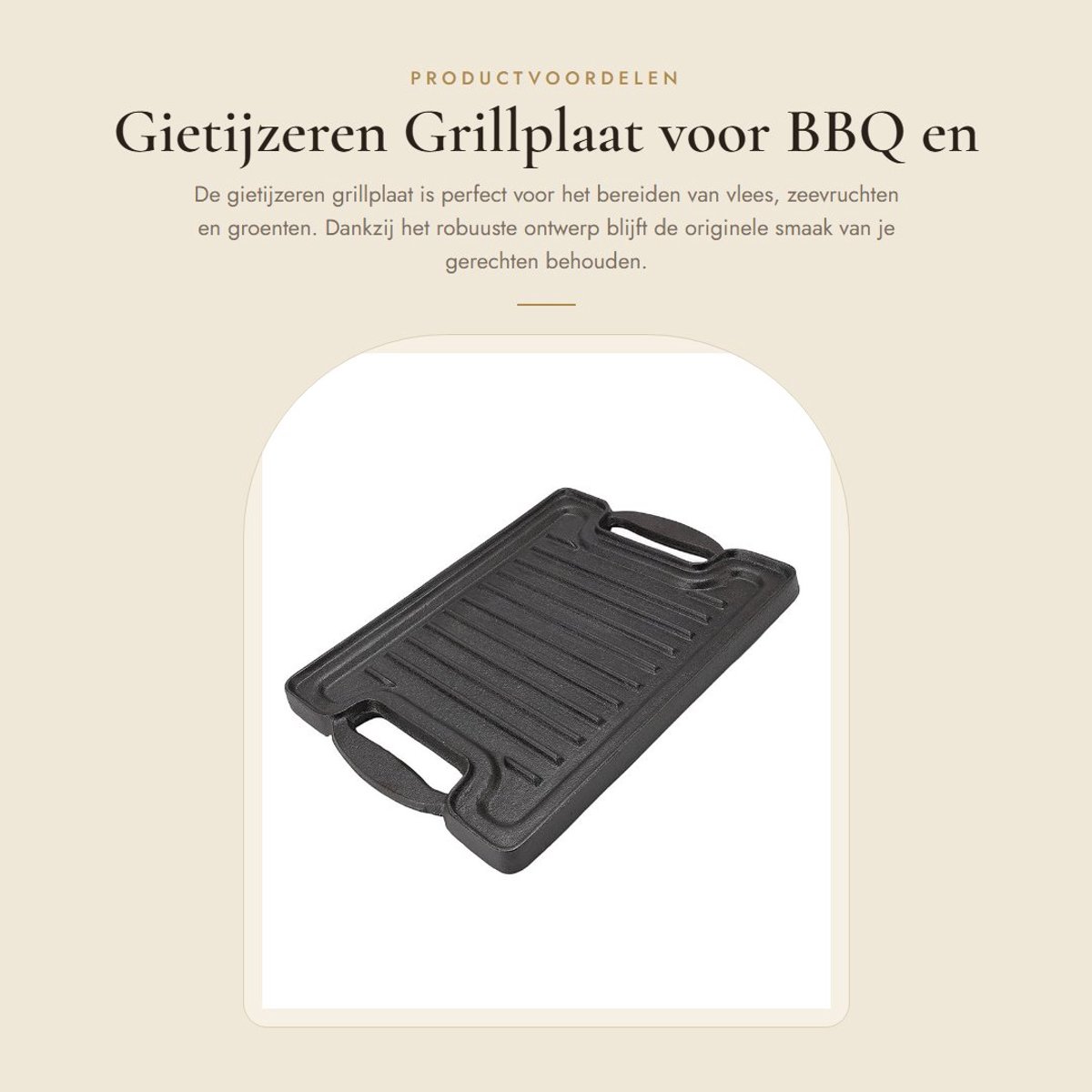 Dailygoods- Grillplaat Gietijzer - Rechthoekig Ontwerp - Verdikte Plaat - Hittebestendig - Gezond Koken - Consistente Kookresultaten - Barbecueplaat