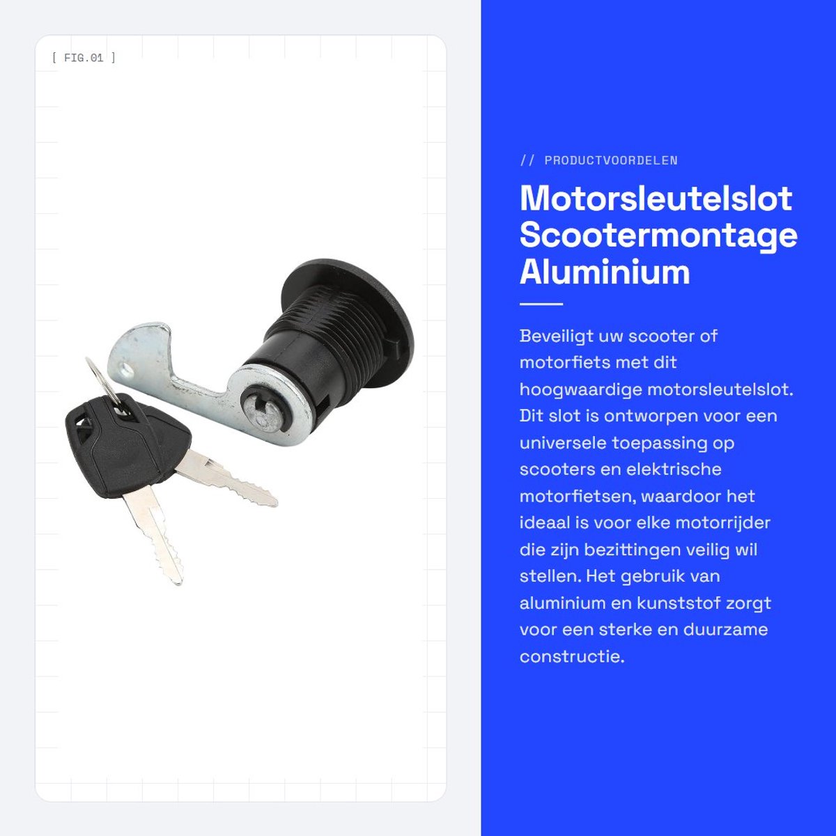 Dailygoods - Motorsleutelslot - Scootermontage - Aluminium - Universele Kit - Kofferbaksloten Set - Geschikt voor Elektrische Motorfietsen - B korte haak