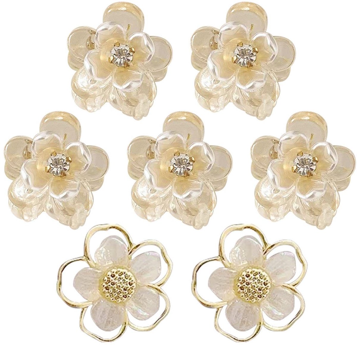 Dailygoods- Haarspelden 5 stuks - Antislip - Lichtgeel - Kunststof - Haaraccessoires - Inclusief camelie-oorbellen - Haarsieraden