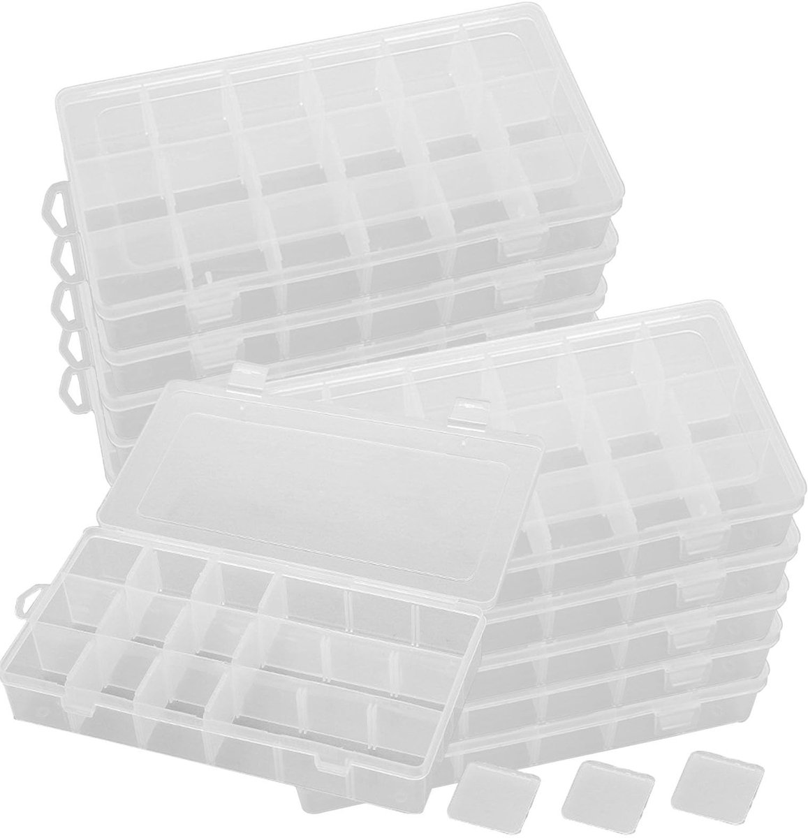 Dailygoods- Opbergdoos Doorzichtig - 18 Roosters - Verstelbare Verdelers - Stapelbaar - Organizer voor Kralen/Sieraden - Perfect voor Doe-het-zelf - Opbergbox