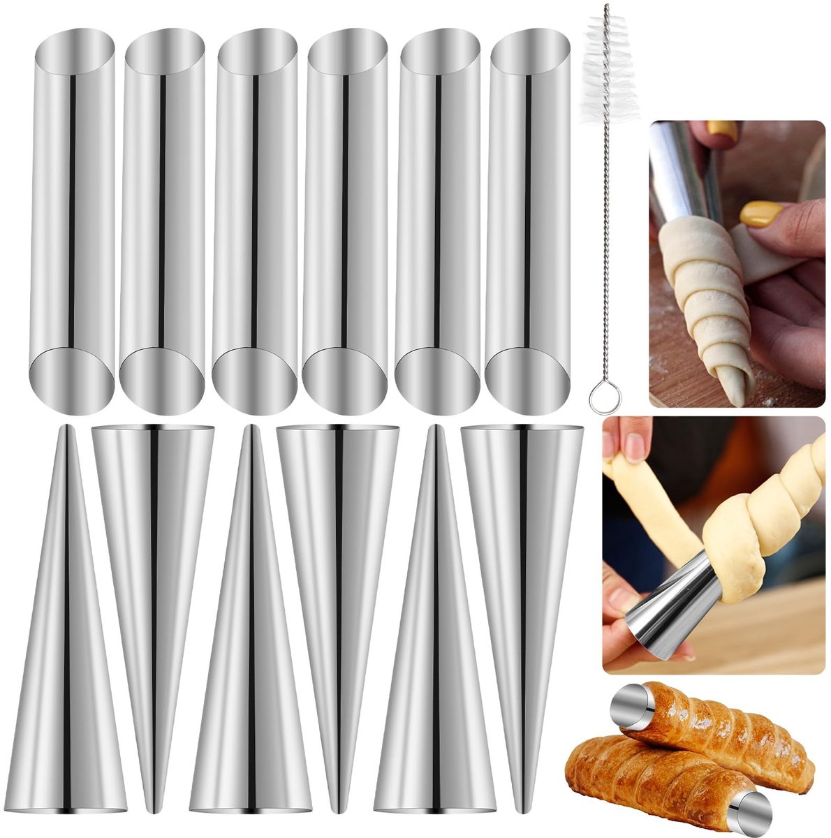 Dailygoods- Cannoli-vormen 25-delige set - Roestvrij staal - Anti-aanbaklaag - Bakaccessoires - Reinigingsborstel - Ideaal voor desserts - Bakvormen