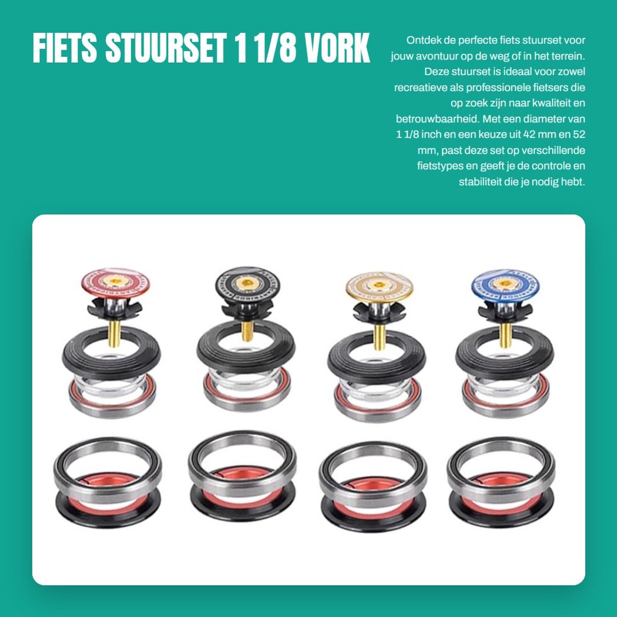 Dailygoods - Fiets Stuurset 1 1/8 - Vork Lager Headset - Lichtgewicht en Duurzaam - 42 mm en 52 mm - Perfect voor Fietsen - Geschikt voor Diverse Fiet...