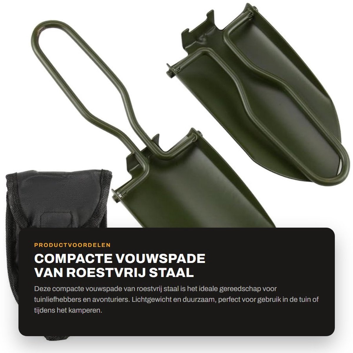 Dailygoods- Vouwspade compact - Roestvrij Staal - Mini Handschep - Tuin/Outdoor - Draagtas - Lichtgewicht en Duurzaam