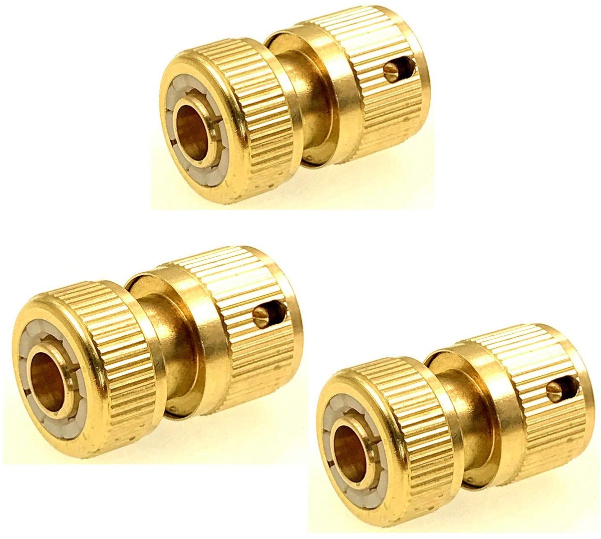 Dailygoods- Slangaansluiting 3 stuks - Messing - Tuinslang eindconnector - Aqua-stop ventiel - Waterstop connector - Automatische afsluiter - Tuinslangconnector