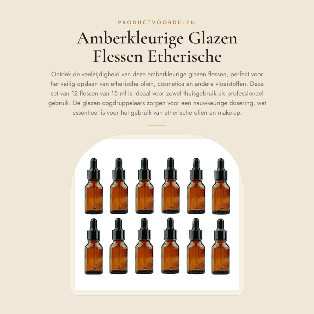 Dailygoods- Etherische Olieflessen - 12 Stuks - Amberkleurige Glazen Flesjes - 15ml met Oo
