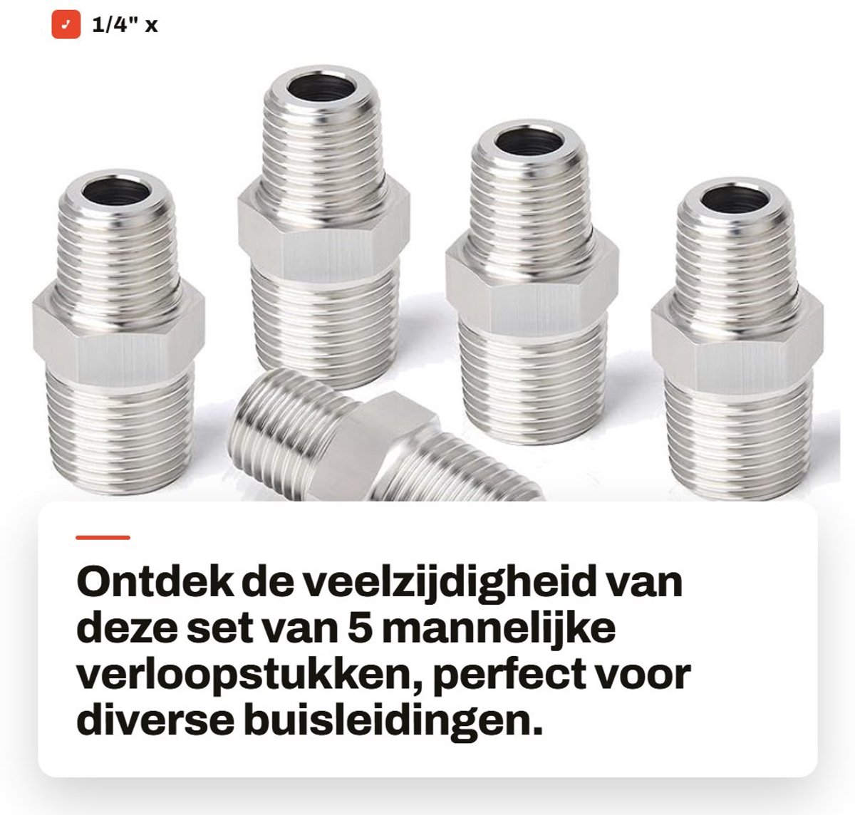 Dailygoods- Verloopstuk Zeskantig - 1/4" x 1/8" BSP - 5 Stuks - Roestvrij Staal 304 - Industrieel - Hoogwaardige Kwaliteit - Koppeling