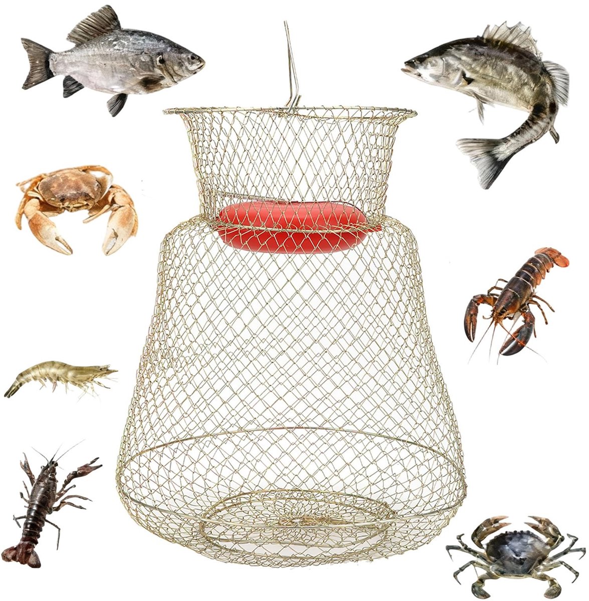 Dailygoods- Visnet Robuust Ontwerp - Opvouwbare Vismand - Draagbare Viskooi - Roestvrij Staal - Drijvende Kom - Afmetingen 33 x 33 x 40 cm - Vissengerei