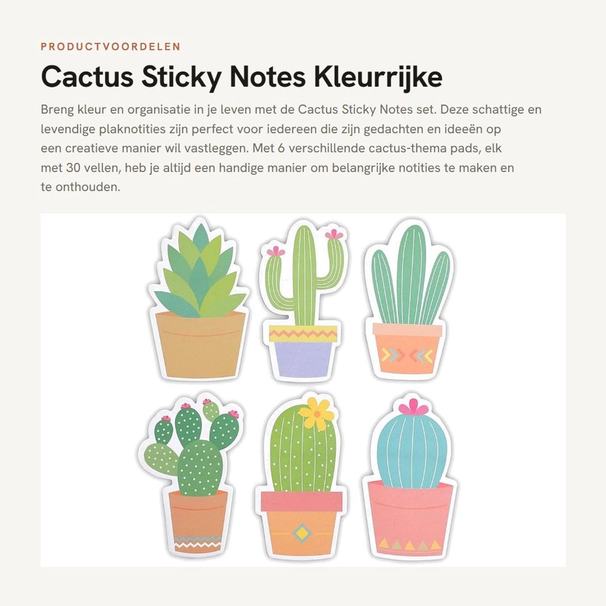Dailygoods- Sticky Notes Cactus Design - 6-Pack - Neonkleuren - To-Do Lijsten - Memo's - 30 Vellen per Pad - Notitieblok