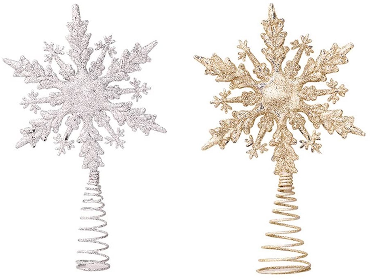 Dailygoods - Kerstboom Topper Sneeuwvlok Ster met Glitter 2 Stuks