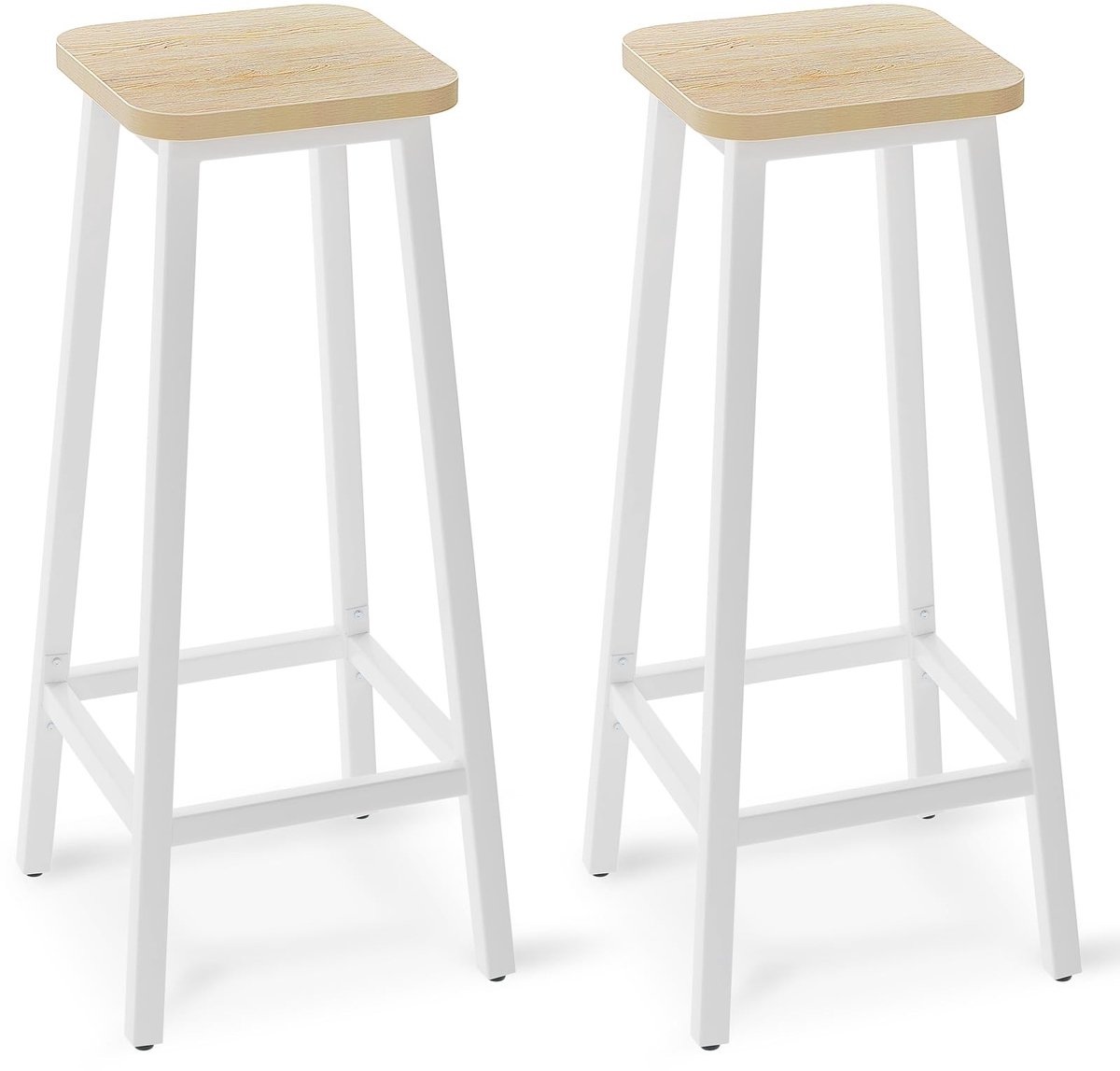 Dailygoods - Barkrukken Set van 2 - Hoge Ontbijt Barkrukken - Industrieel Design - Natuurlijk en Wit - Voetsteun - Geschikt voor Keuken en Eetkamer