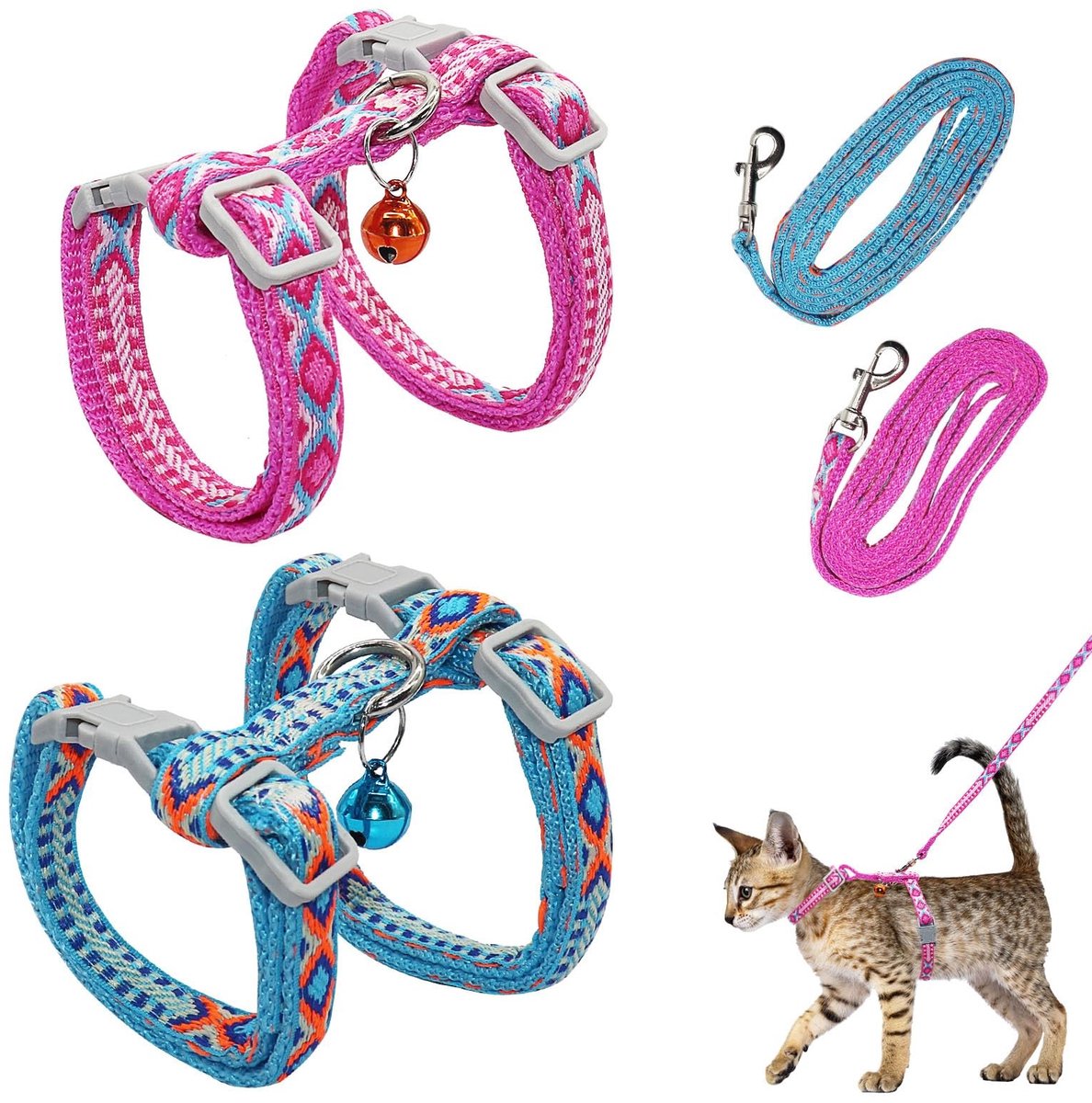 Dailygoods- Kattenharnas Verstelbaar - Kattentuigje met Riem - Ontsnappingsbestendig - Nylon Harnas - Antislip Design - Geschikt voor Kittens - Tuigje