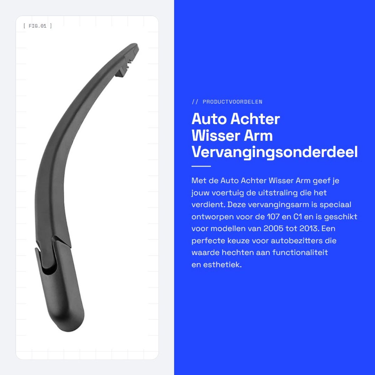Dailygoods- Wisserarm Achterruit - Vervanging voor 107/C1 - Kunststof - 32cm - Duurzaam - Eenvoudig te plaatsen - Ruitenwisser