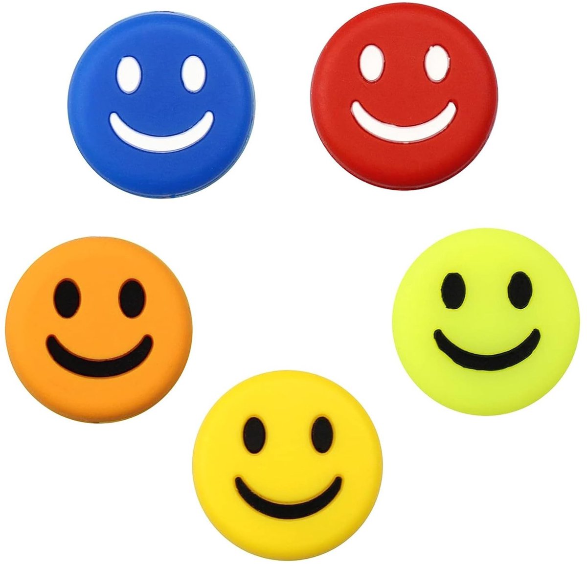 Dailygoods- Shock Absorbers Set van 5 - Siliconen/Rubber - Grappige Smiley Ontwerp - Geschikt voor Alle Rackets - Effectieve Schokabsorptie - Duurzaam Materiaal - Tennisaccessoires