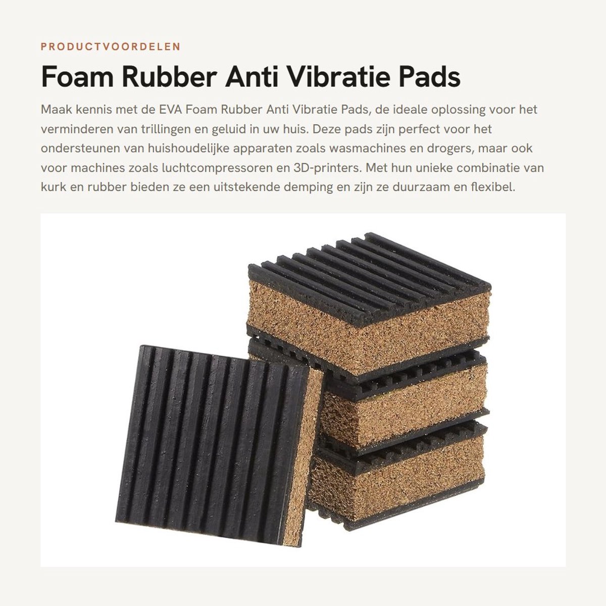 Dailygoods- Vibratiepads 4 Stuks - Antislip/Geluidsreductie - Duurzaam Rubber/Kurk - Voor Wasmachine/Loopband - Olie- en Weerbestendig - 2" x 2" x 7/8 - Geluidsisolatie