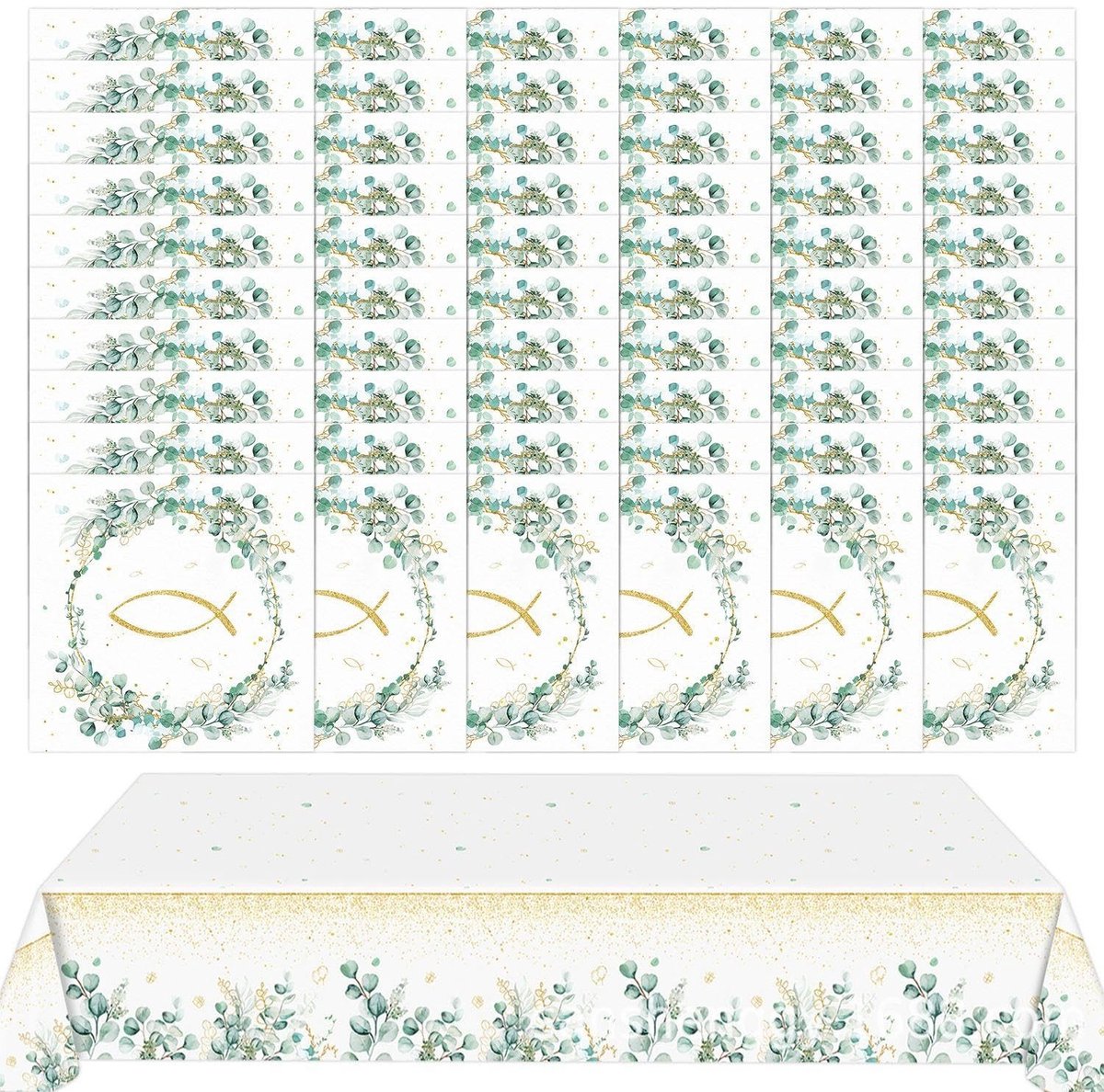 Dailygoods- Servetten 60 Stuks - Tafelkleed 124x274 cm - Papieren Handdoeken - Doopdecoratie - Slingerpatroon - Zacht en Absorberend - Tafeldecoratie