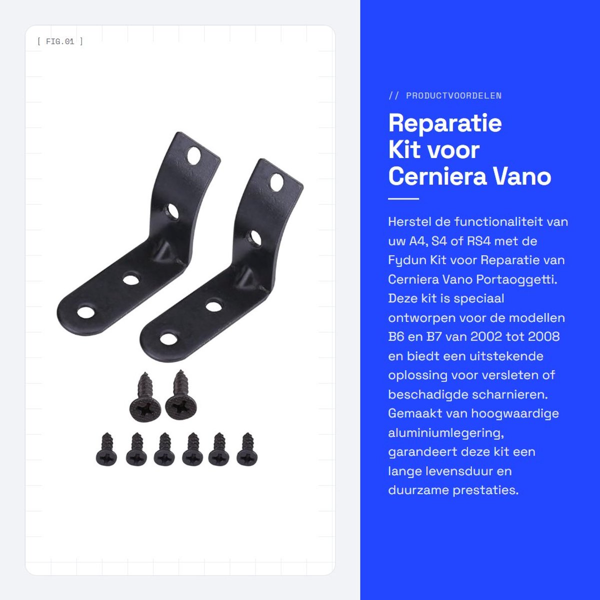 Dailygoods- Cerniera Reparatie Plaat - Scharnier Houder - Aluminium Legering - Zwart - Inclusief 8 Schroeven - Geschikt voor A4 S4 RS4 B6 2002-2008