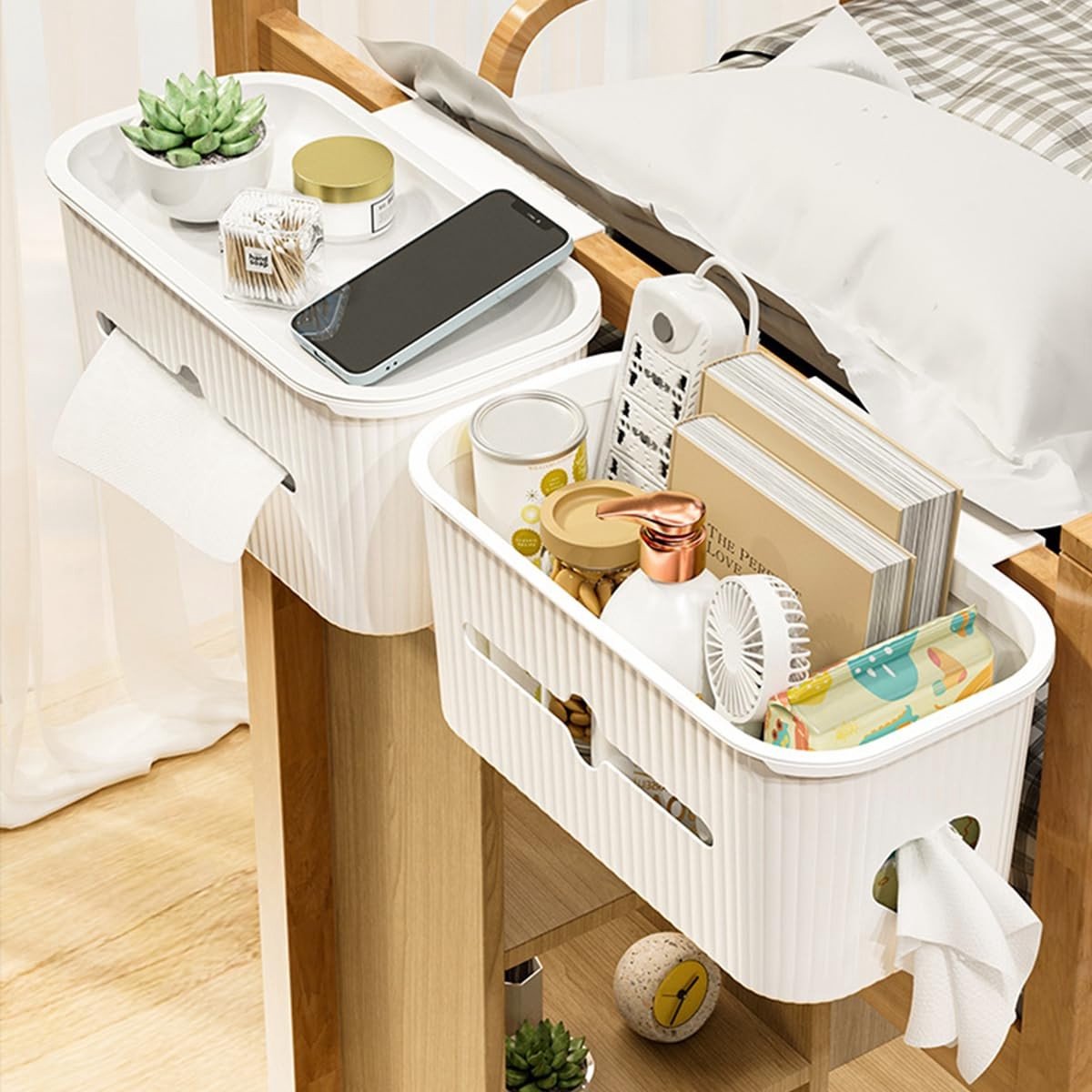 Dailygoods - Hangende Opbergmanden - Multifunctionele Organizer - Voor Bed en Telefoon - Beige - Ruimtebesparend en Praktisch - Geschikt voor Boeken e...