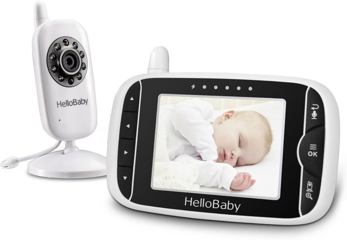 Babyfoon met camera - Videobabyfoon monitor - Baby in de gaten - 2-weg talkback systeem - 32 inch scherm - Wit