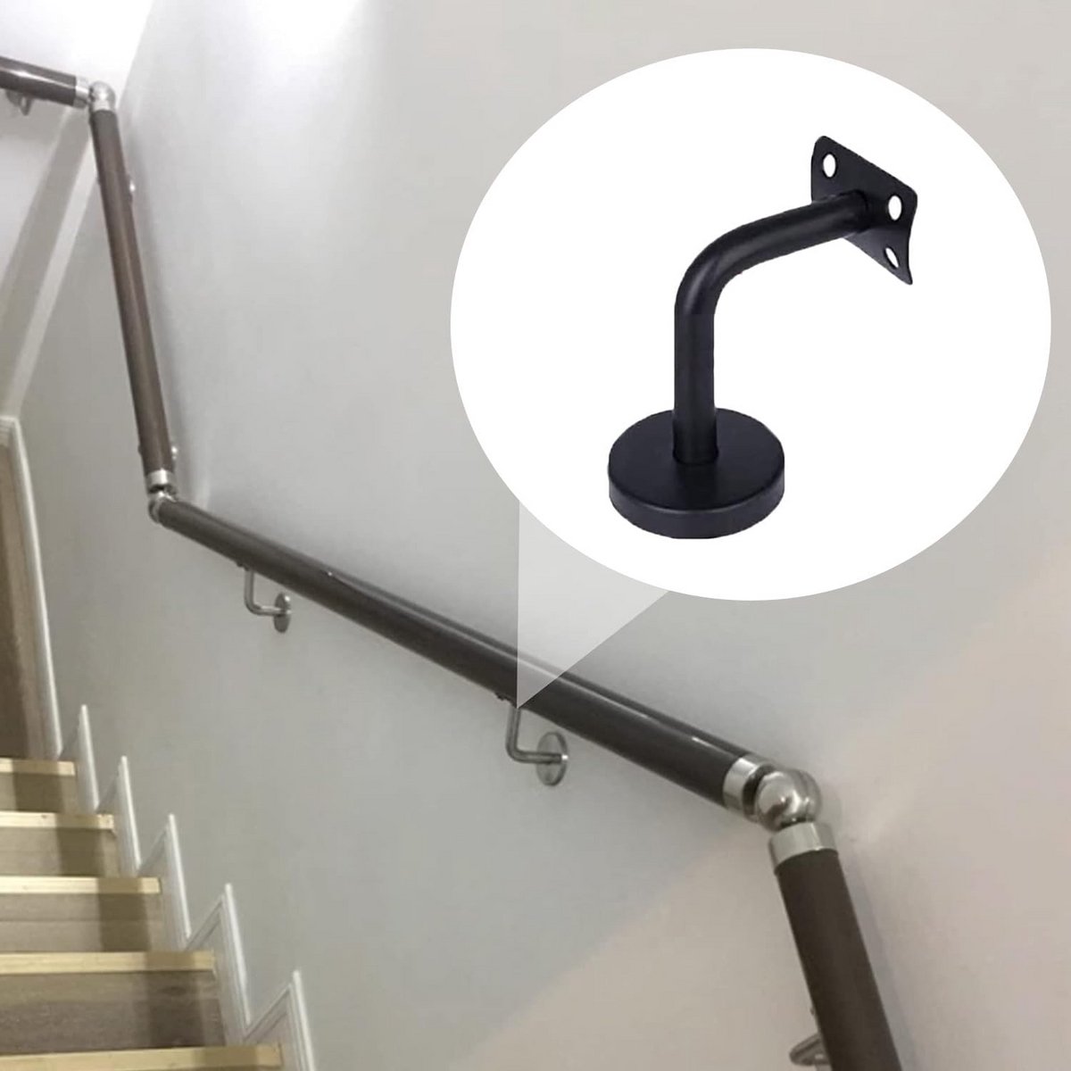 Leuninghouders - Wandmontage Beugels - Trappen Beveiligen - Roestvrij staal - 2 stuks - Zwart