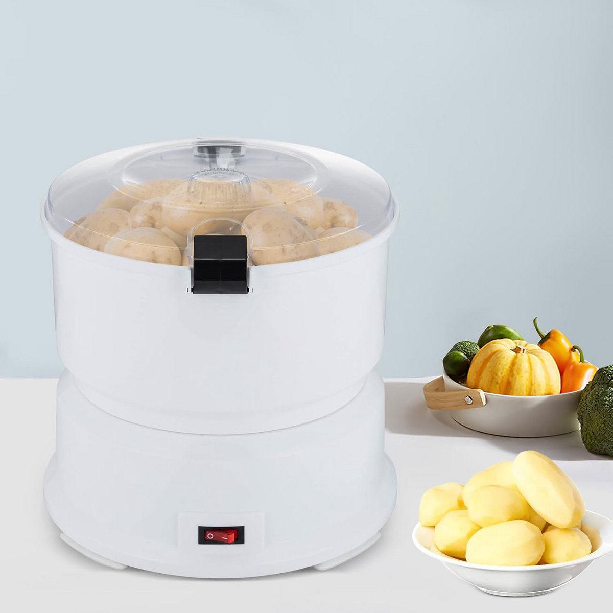 Elektrische Aardappelschilmachine - Groente Schillen - Snel Groenten Bereiden - Grote Capaciteit - 0.8 kg - Wit